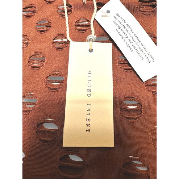 NWT Glided Intent Brown Distressed Long Sleeve Top w/ Cutouts Size Small - Picture 7 of 12